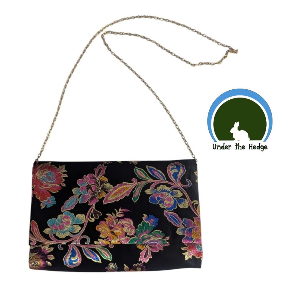 Jessica McClintock Black Floral Brocade Clutch Bag Glam Evening Party